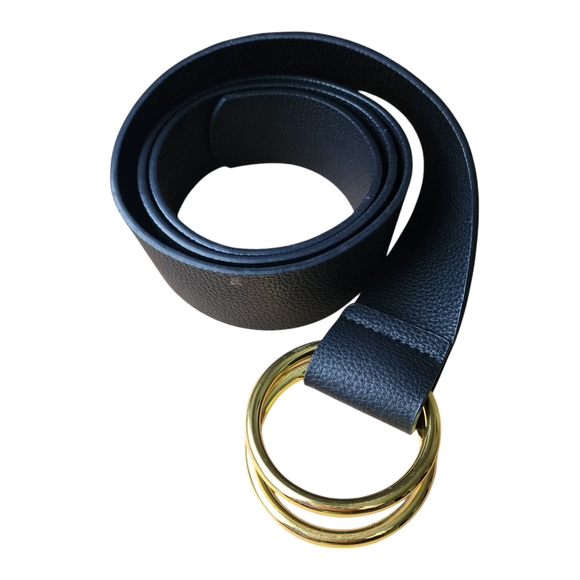 BELOW THE BELT Vegan Leather Belt Classic Chic Waist Cincher in black / gold S/M - Picture 1 of 4
